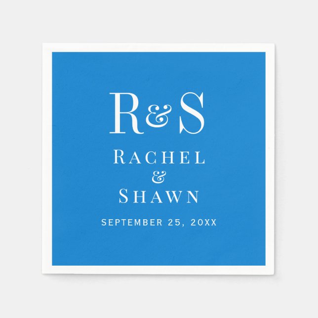Serviette En Papier Élégant bleu chic moderne Mariage Monogramme (Devant)