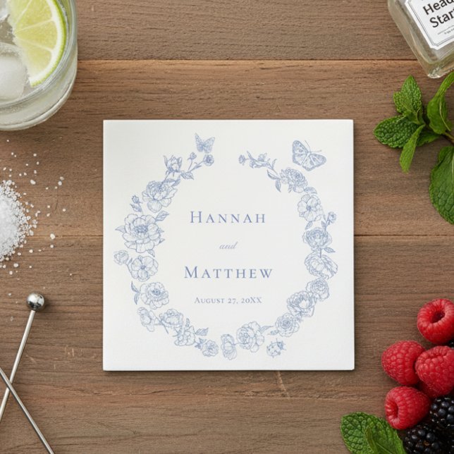 Serviette En Papier Elégant bleu Chinoiserie Bird Crest Mariage (Créateur téléchargé)