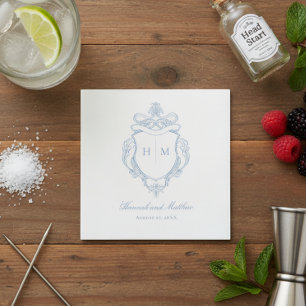 Serviette En Papier Elégant bleu Chinoiserie Bird Crest Mariage