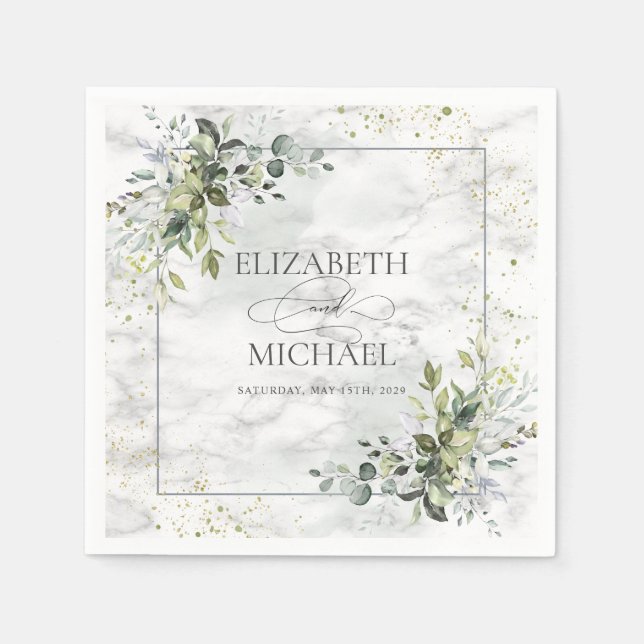 Serviette En Papier Elégant bleu Dusty Eucalyptus Marbre vert (Devant)