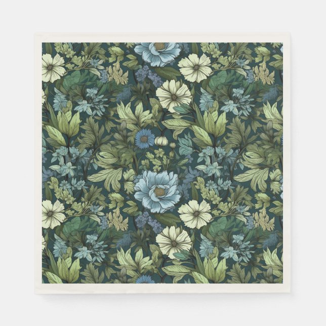 Serviette En Papier Élégant bleu et vert Fleur sauvage victorien Motif (Devant)