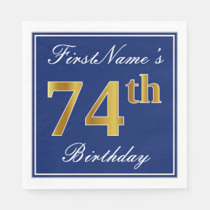 Serviette En Papier Elégant bleu, Faux Gold 74e anniversaire ; Nom per