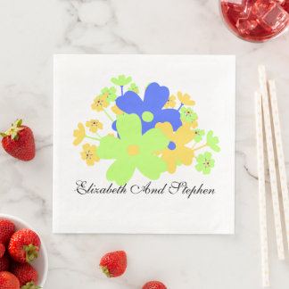 Serviette En Papier Élégant bleu floral jaune vert à l'intérieur Inspo