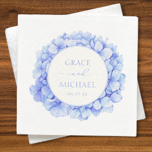 Serviette En Papier Elégant bleu Hydrangea Aquarelle Floral Mariage