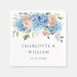 Serviette En Papier Élégant bleu Hydrangea rose Rose Mariage