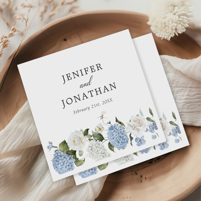 Serviette En Papier Elégant bleu Hydrangea Roses blanches Mariage flor (Créateur téléchargé)