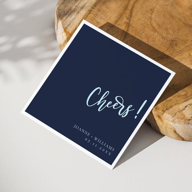 Serviette En Papier Elégant bleu marine lettres main Mariage (Personalized Elegant Navy Blue Hand Lettering Cheers Wedding Napkins)
