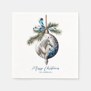 Serviette En Papier Élégant bleu Noël blanc cheval équestre
