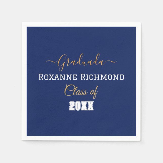 Serviette En Papier Elégant Bleu Photo Espagnol Diplômé (Devant)