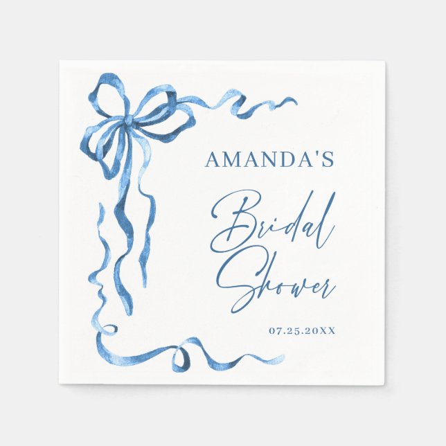 Serviette En Papier Élégant bleu poussiéreux arc mariage main levée (Devant)