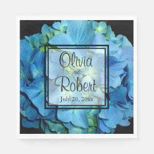 Serviette En Papier Elégant bleu turquoise hydrangée à fleurs bleu ros