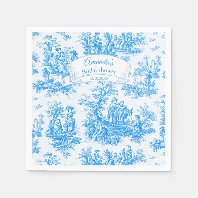 Serviette En Papier Elégant bleu turquoise toile de jouy Douche nuptia (Devant)