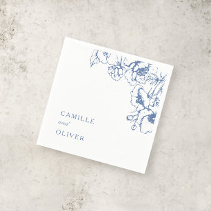 Serviette En Papier Elégant bleu Vintage Floral Jardin Noms de mariage