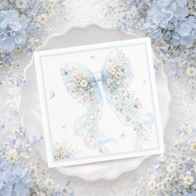 Serviette En Papier Elegant Blue Bow Butterfly Baby Shower (Créateur téléchargé)