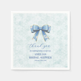 Serviette En Papier Elegant Blue Bow Engagement Party Invitation