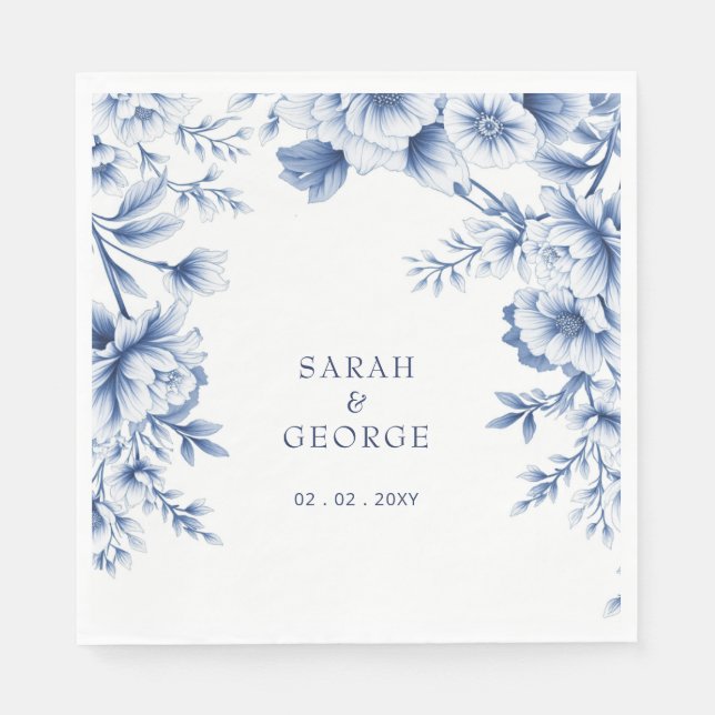 Serviette En Papier Elegant Blue Chinoiserie Floral Botanical Wedding (Devant)