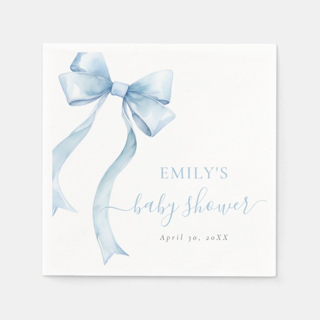 Serviette En Papier Elegant Blue Coquette Bow Boy Baby Shower (Devant)