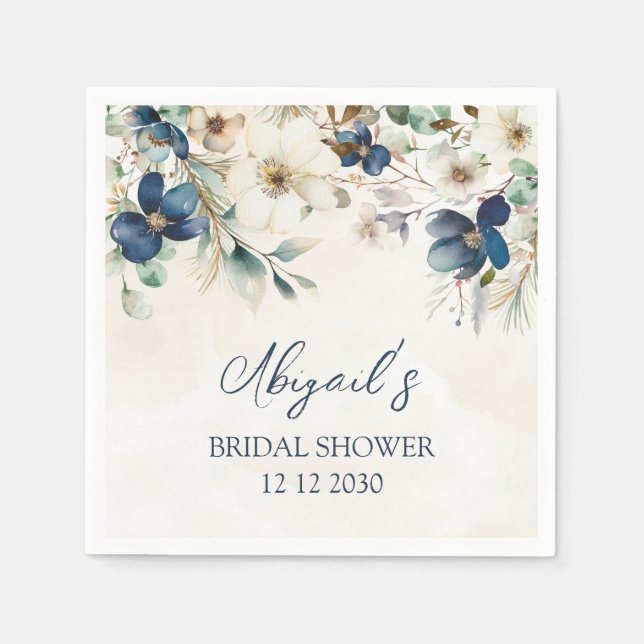 Serviette En Papier Elegant Blue Floral Winter Bridal Shower Napkin (Devant)