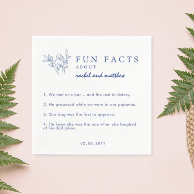 Serviette En Papier Élégant Blue Fun Facts Modèle Mariage Napkins (Créateur téléchargé)