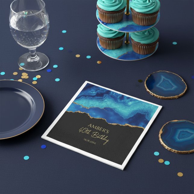 Serviette En Papier Elegant Blue Gold Abstract Marble Design (Créateur téléchargé)