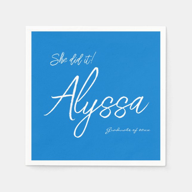 Serviette En Papier Elegant Blue Graduation Party She did it (Devant)