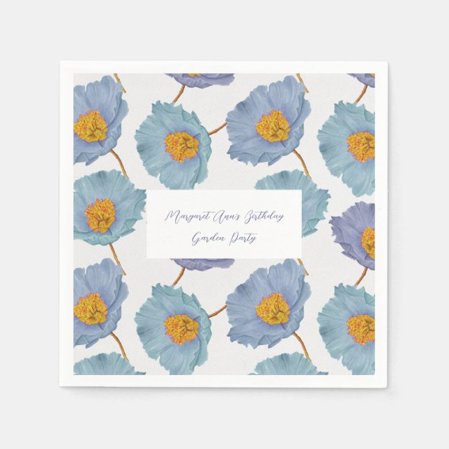 Serviette En Papier Elégant Blue Poppy Anniversaire Garden Party (Devant)