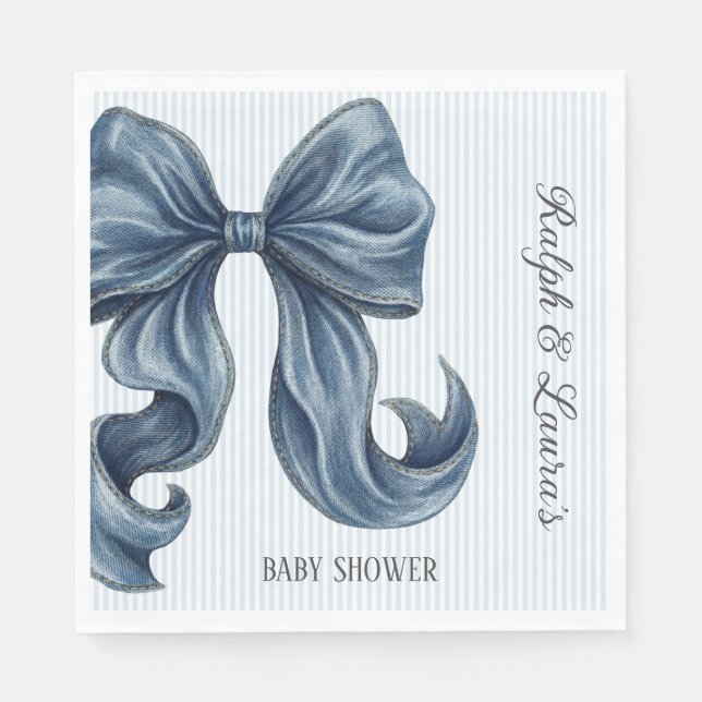 Serviette En Papier Elegant Blue Striped Bow Baby Shower (Devant)