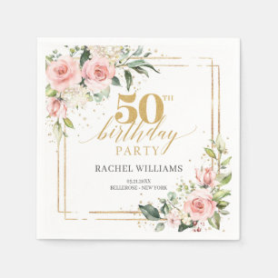 Serviette En Papier Elégant Blush floral rose verdure 50e anniversaire