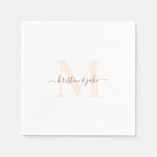 Serviette En Papier Élégant Blush & Gold Monogram Mariage Swash