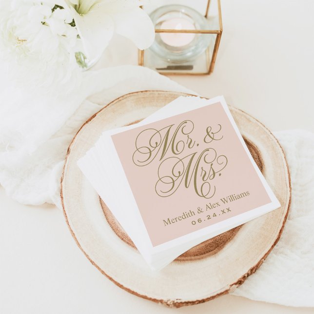 Serviette En Papier Elegant Blush Gold Mr et Mme Script Monogram (Créateur téléchargé)