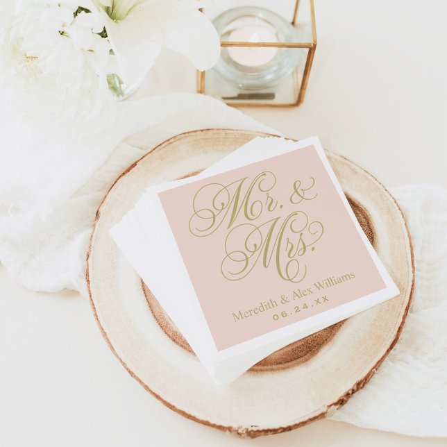 Serviette En Papier Elegant Blush Gold Mr et Mme Script Monogram (Créateur téléchargé)