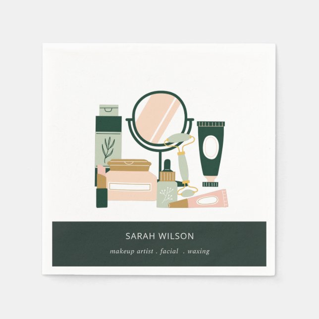 Serviette En Papier Elégant Blush Green Maquillage Artiste Cosmologist (Devant)