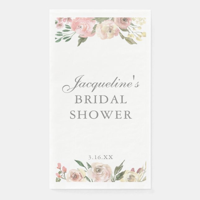 Serviette En Papier Elegant Blush Pink Floral Custom Bridal Shower (Devant)