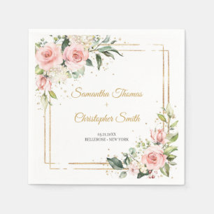 Serviette En Papier Elégant Blush rose rose mariage de verdure