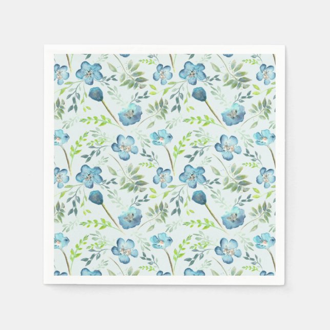 Serviette En Papier Elégant Boho bleu vert Aquarelle Floral (Devant)