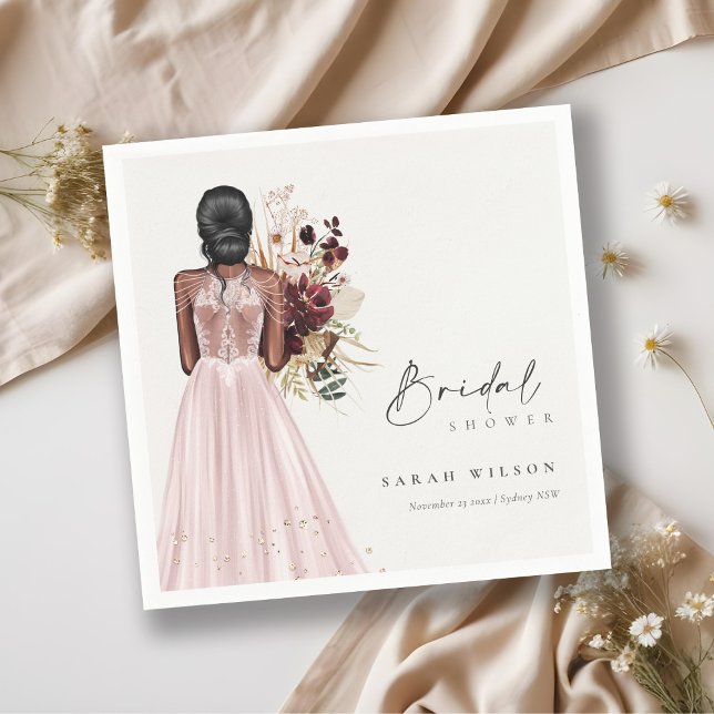 Serviette En Papier Elegant Boho Blush Mariage Gown Fête des mariées (Créateur téléchargé)