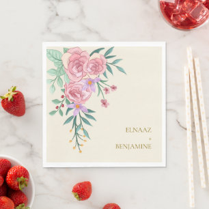 Serviette En Papier Elégant Boho Blush Rose Aquarelle Mariage Floral