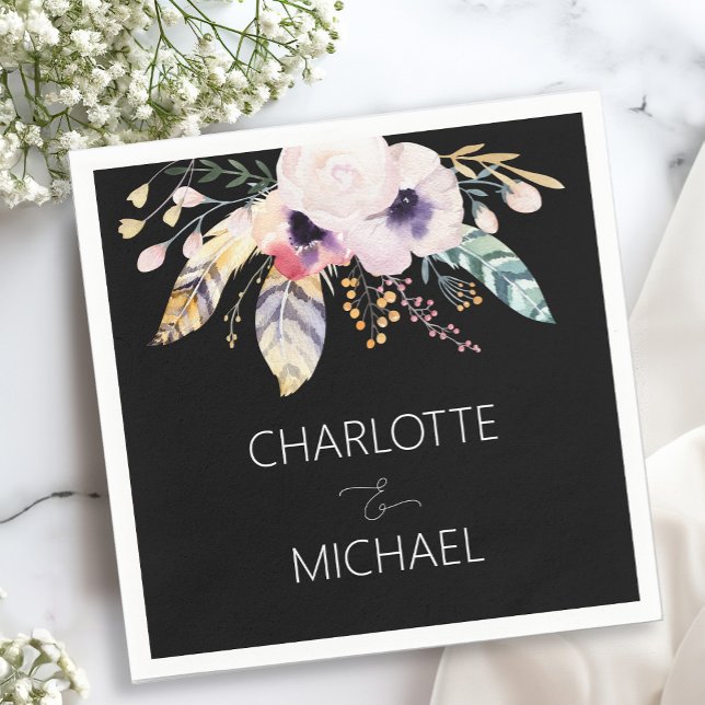 Serviette En Papier Elegant Boho Bouquet Mariage (Créateur téléchargé)