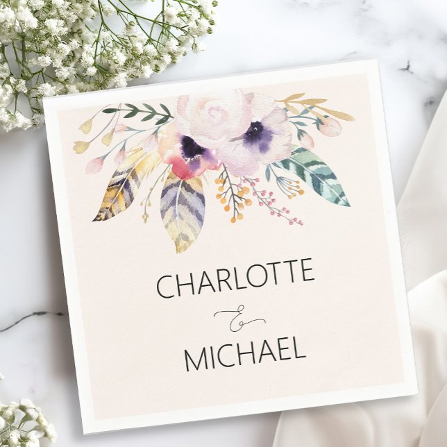 Serviette En Papier Elegant Boho Bouquet Mariage (Créateur téléchargé)