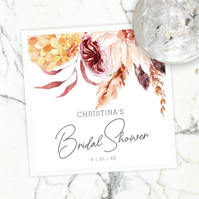 Serviette En Papier Elégant Boho Chic Aquarelle Fête des mariées flora (Créateur téléchargé)