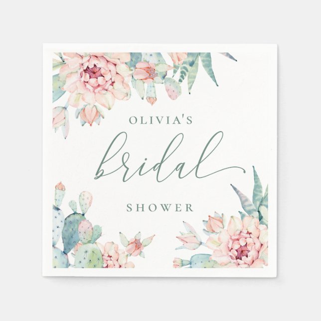 Serviette En Papier Elegant Boho Desert Bridal Shower | Cactus Floral (Devant)