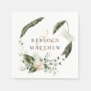 Serviette En Papier Élégant Boho Floral Greenery Mariage