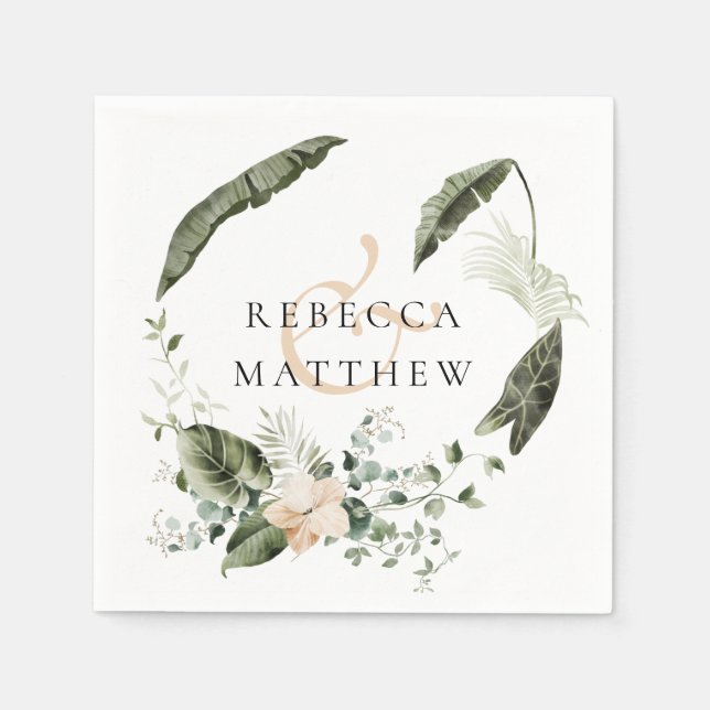 Serviette En Papier Élégant Boho Floral Greenery Mariage      (Devant)