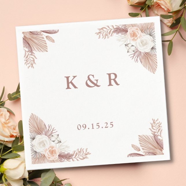 Serviette En Papier Élégant Boho Floral Monogram Mariage (Créateur téléchargé)