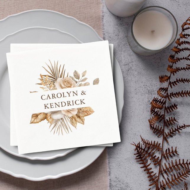 Serviette En Papier Elégant Boho Neutral Flore Accents Mariage (Créateur téléchargé)