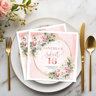Serviette En Papier Élégant Boho Rose Clair Verdure Sweet Seize 