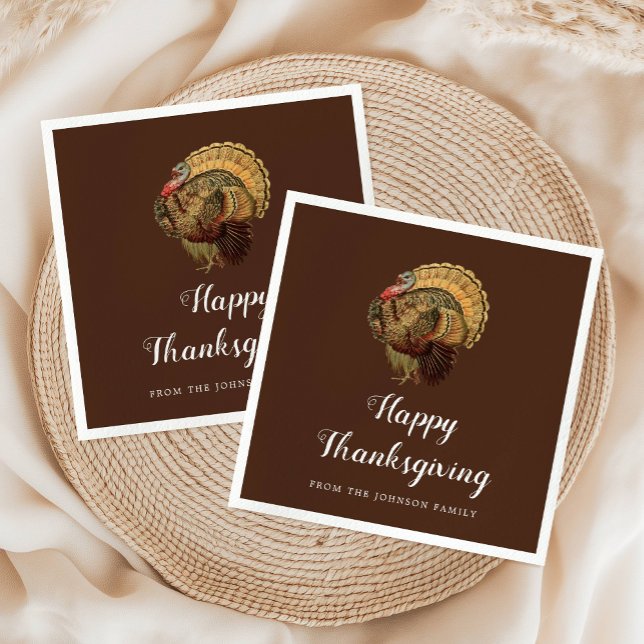 Serviette En Papier Elégant Bon thanksgiving Vintage Turquie (Elegant Vintage Turkey Happy Thanksgiving Napkins)