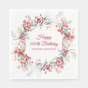 Serviette En Papier Elégant Botanique de Berry d'hiver 100e anniversai