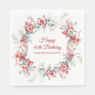Serviette En Papier Elégant Botanique de Berry d'hiver 40e anniversair