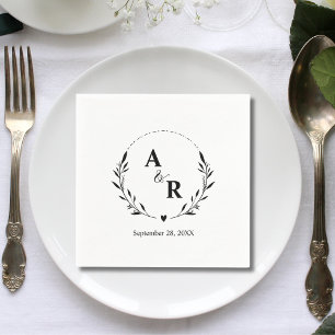 Serviette En Papier Élégant botanique floral Personnalisé Initiales de
